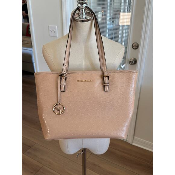 MICHAEL KORS Jet Set Travel Medium Oyster Tote Bag 38T8XTVT2A Patent Leather - Picture 2 of 16